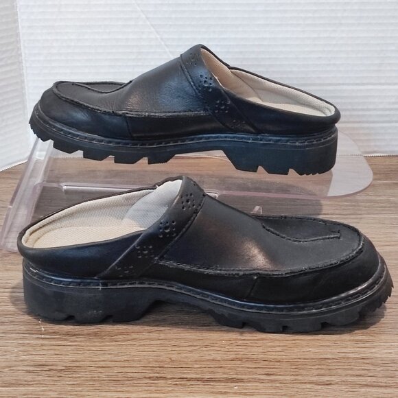 CAT Caterpillar Mule Clogs sz 7W Black Leather Walking Machines Slip On Platform - Picture 2 of 16